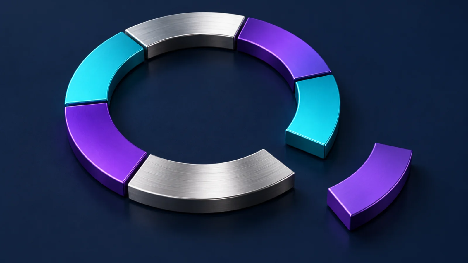 Separate colored metal arcs form an incomplete circular program-sequence concept.