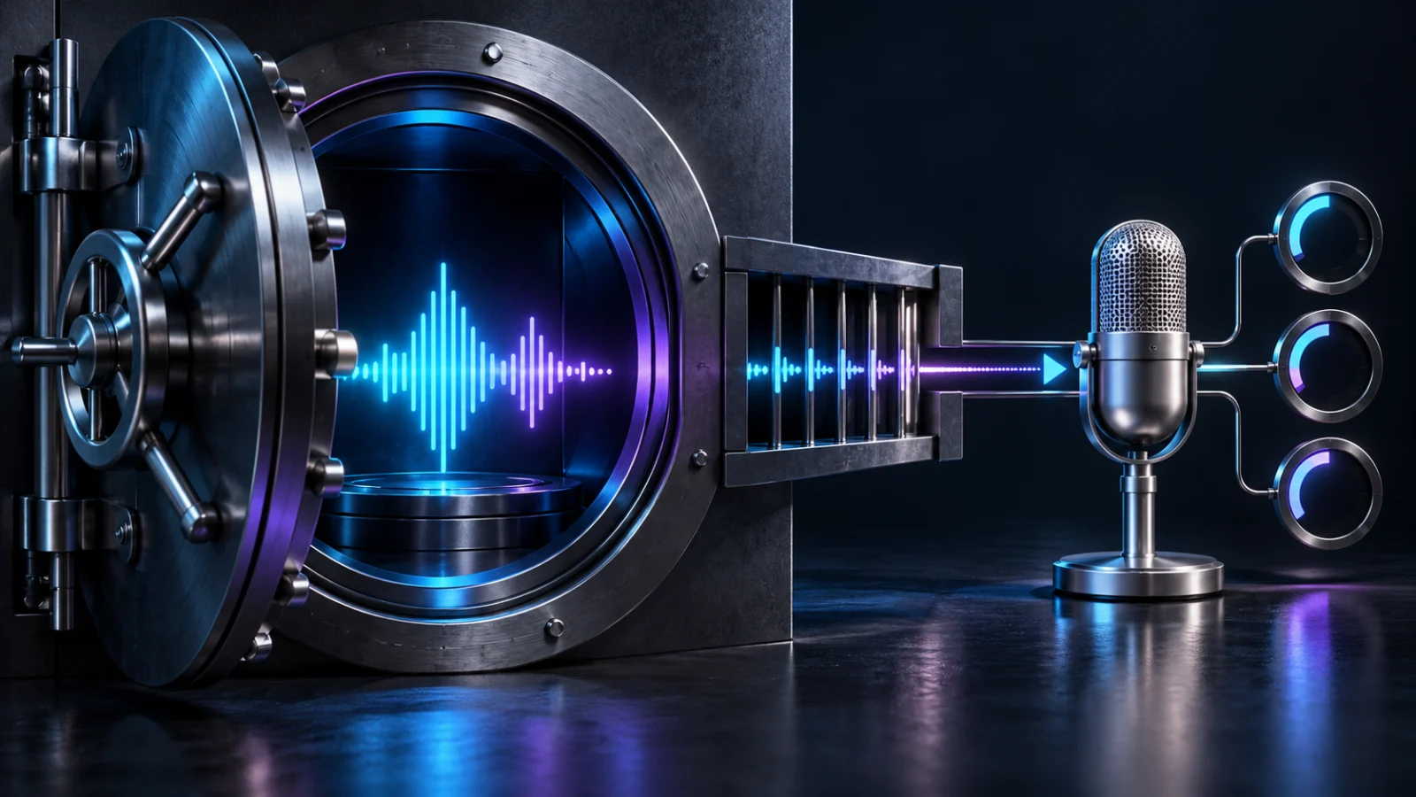 Conceptual waveform protected by a vault and a narrow gated route.